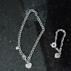 Tiffany Inspired Sterling Silver Fob Heart Toggle Necklace And Bracelet Set
